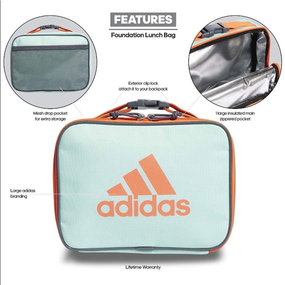 SOLD Adidas Foundation Insulated Lunch Bag Mint / Coral - Picture 1 of 7